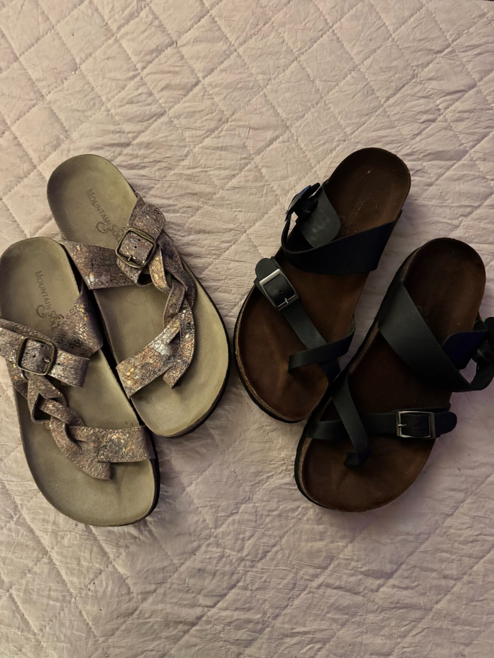 Metallic Braided Sandals & Black Strappy Footbed Sandals - Women